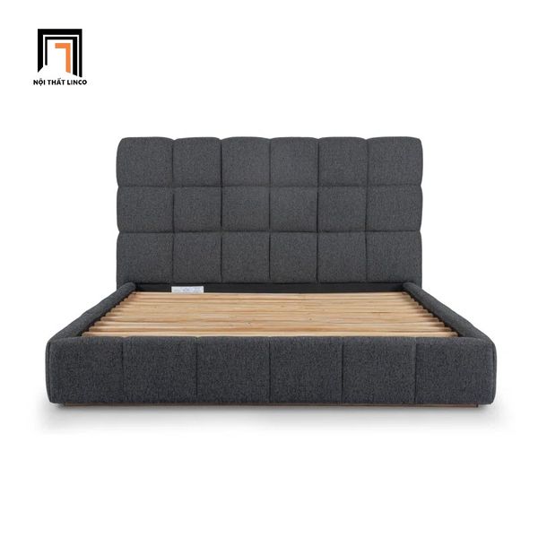 giường, giường ngủ bọc nệm, giường ngủ màu xám đen, giường ngủ bọc nệm kiểu dáng sang trọng
