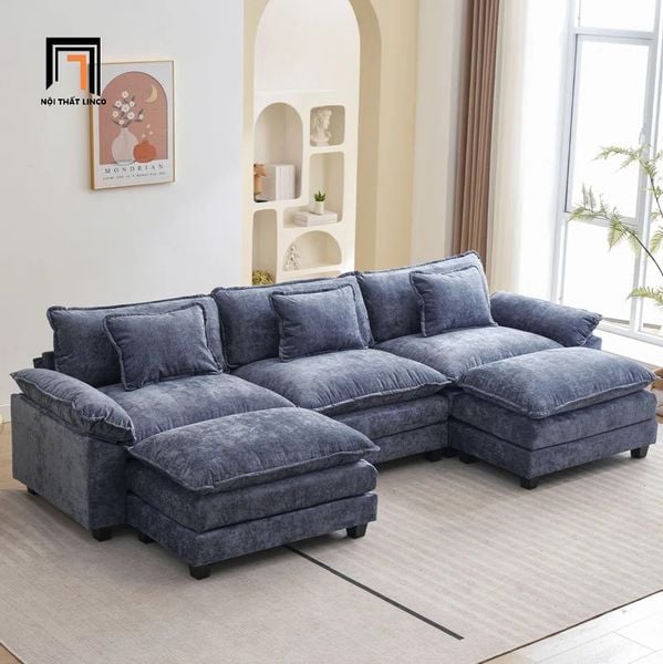 bộ ghế sofa chữ U vải nỉ xám than dài 2m5, sofa chữ U nhỏ cao cấp cho phòng khách