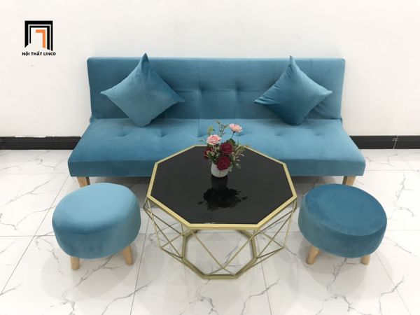 sofa giường, sofa bed, ghế sofa giường nằm, sofa giường dài 1m72, sofa giường vải nhung màu xanh dương