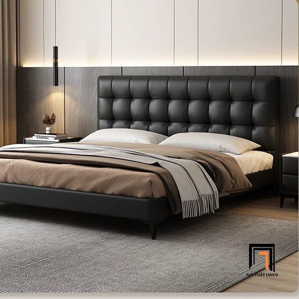giường ngủ bọc da, giường ngủ cao cấp, giường ngủ da pvc chống trầy cho gia đình, giường ngủ 1m6 x 2m