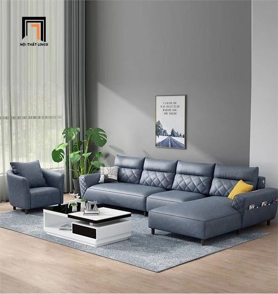 bộ ghế sofa góc L da giả 3m x 1m6, sofa góc phòng khách đẹp sang trọng