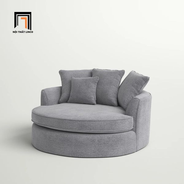 ghế sofa đơn tròn 1m2, sofa đơn bọc vải thư giãn, sofa đơn tròn cho phòng nhỏ gọn