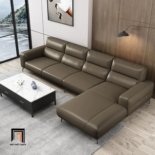 bộ ghế sofa góc L bọc da công nghiệp màu kem, sofa góc L 3m x 1m6 cao cấp
