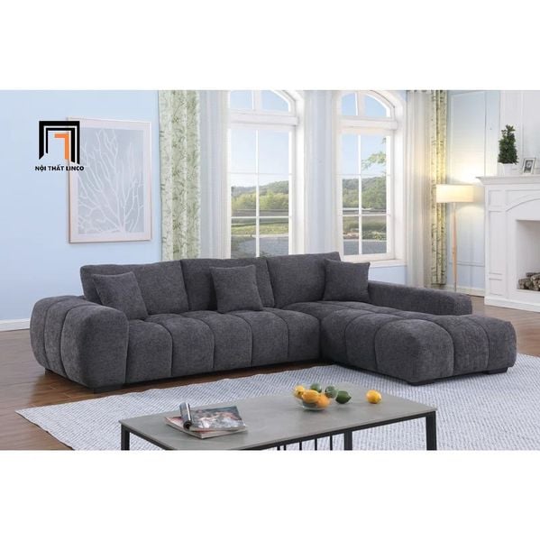 sofa góc L xám đậm vải nỉ, bộ ghế sofa góc gia đình thư giãn 2m4 x 1m6 đẹp