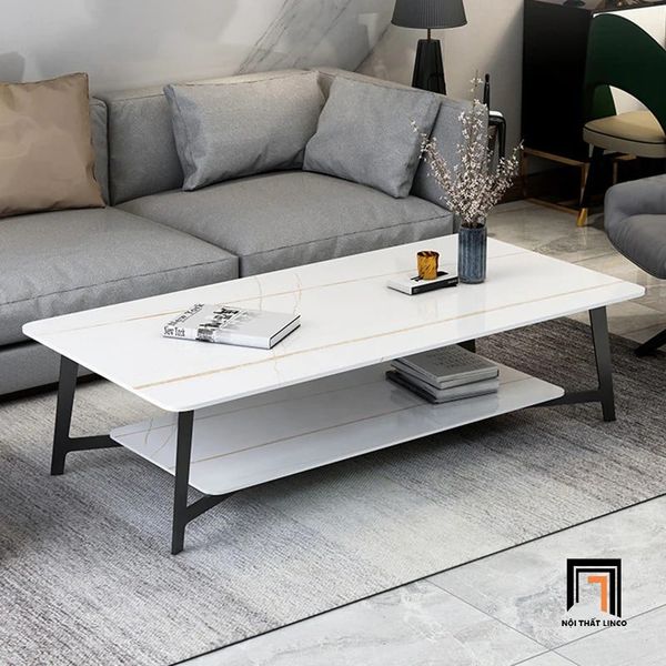 bàn sofa cao cấp mặt đá trắng 2 tầng, bàn trà phòng khách 1m1 x 55 sang trọng