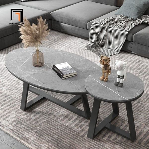 bàn sofa xinh xắn mặt đá 80cm cho sảnh chờ, bàn trà mặt đá oval đẹp
