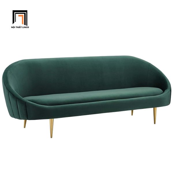 ghế sofa băng cong dài 2m2, sofa văng vải nhung màu xanh lá, ghế sofa cong cho shop tiệm