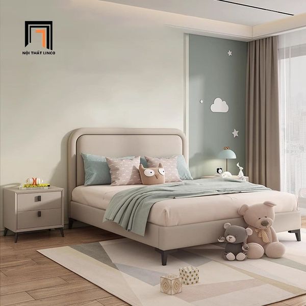 giường ngủ, giường, giường ngủ phối màu da trẻ trung, giường ngủ bọc da pvc 1m6 x 2m, giường trẻ trung