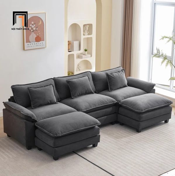 bộ ghế sofa chữ U vải nỉ xám than dài 2m5, sofa chữ U nhỏ cao cấp cho phòng khách