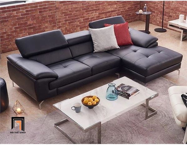 bộ ghế sofa góc L da giả nâu 2m5 x 1m6, sofa góc phòng khách gia đình cao cấp