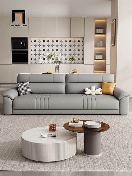 sofa, ghế sofa, bộ ghế sofa băng da xám, set ghế sofa kiểu dáng hiện đại, ghế sofa 2m4 phòng khách đẹp
