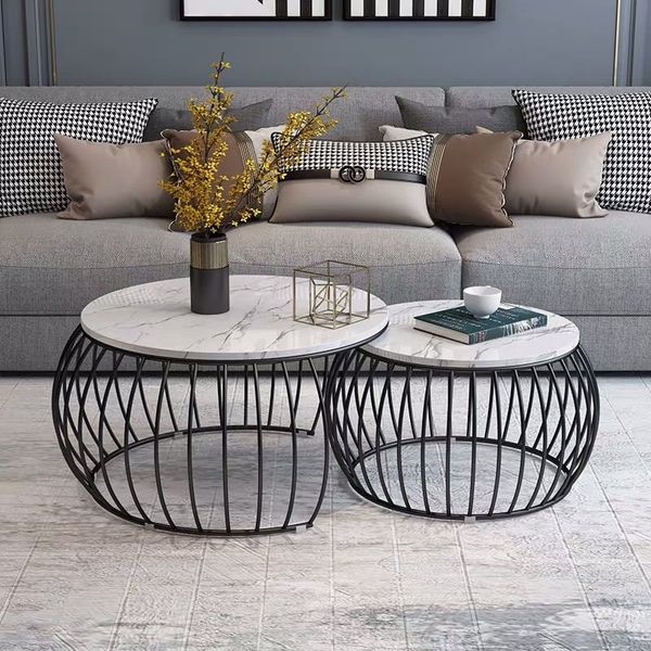 cặp bàn tròn mặt đá lông chim, cặp bàn sofa phòng khách cao cấp