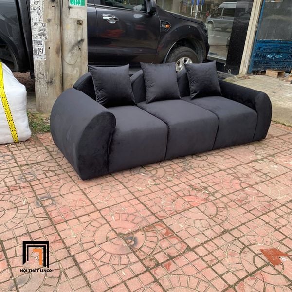 sofa băng, sofa văng, ghế sofa băng cong màu đen, sofa băng vải nhung dài 2m2, sofa băng sảnh chờ