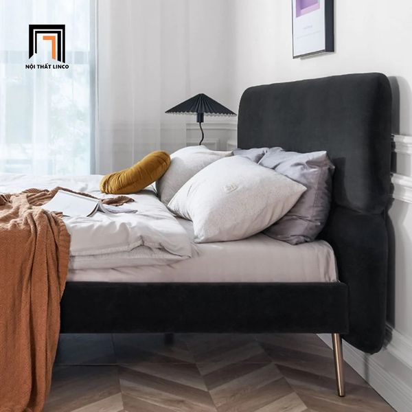 giường ngủ kiểu dáng basic màu đen vải nỉ, giường ngủ 1m6 x 2m giá rẻ sang trọng