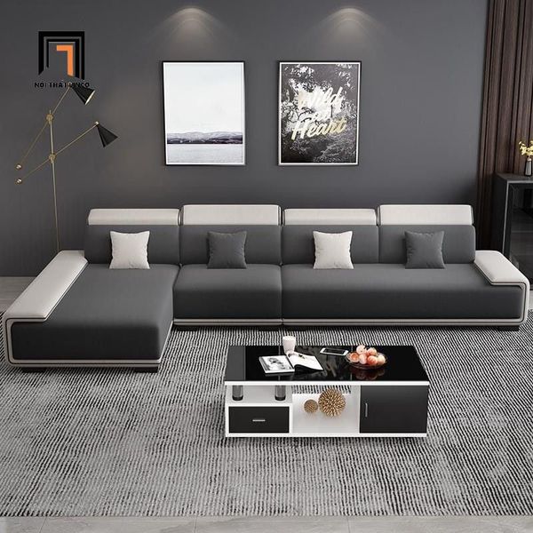 sofa góc L phối màu vải đen trắng, bộ ghế sofa góc 3m2 x 1m8 phòng khách hiện đại