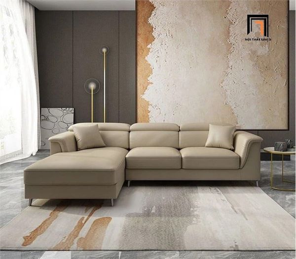 bộ ghế sofa góc L bọc da cao cấp, sofa góc phòng khách 2m4 x 1m6 da công nghiệp màu nâu