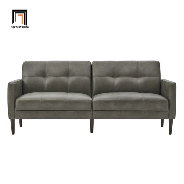 sofa giường nằm bọc da xám đậm, sofa bed bật giường thông minh cho văn phòng làm việc