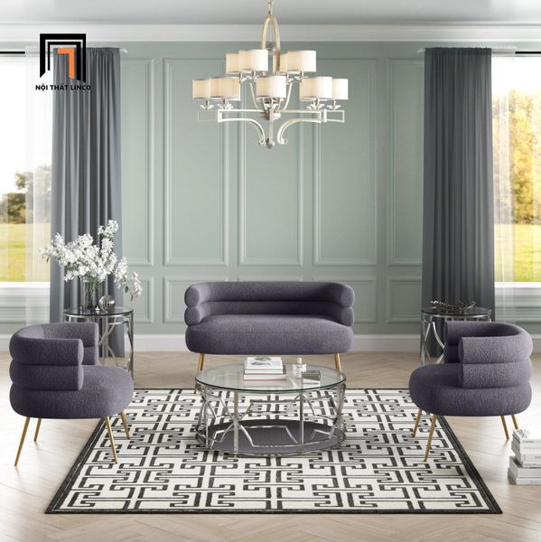 bộ ghế sofa vải lông cừu, set ghế sofa xinh cho shop tiệm trang trí
