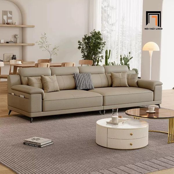 sofa, ghế sofa, sofa băng da công nghiệp, ghế sofa băng hiện đại 2m4, sofa băng da chống mực xám trắng