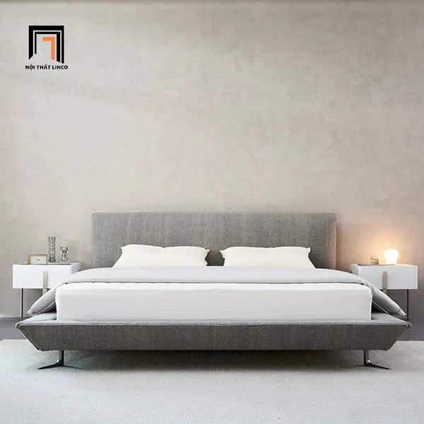 giường ngủ bọc vải nỉ xám 1m6 x 2m, giường ngủ hiện đại cho căn hộ chung cư