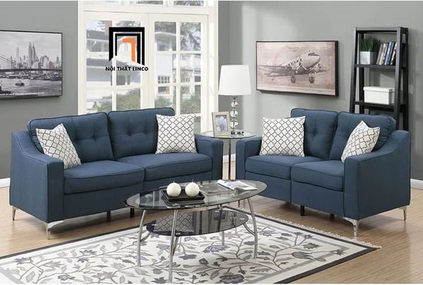bộ ghế sofa phòng khách giá rẻ, ghế sofa gia đình vải nỉ bố màu xanh dương, bộ ghế sofa cho văn phòng