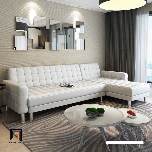 bộ ghế sofa góc L giật lún giá rẻ, sofa góc chữ L 2m55 x 1m5 da giả bóng nâu đậm