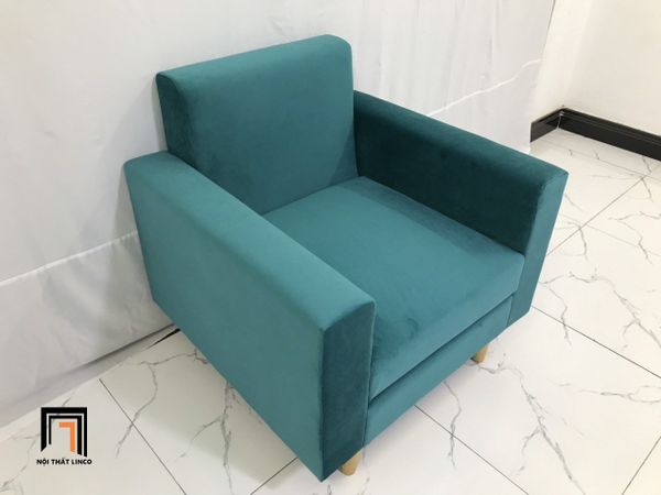 ghế sofa đơn màu xanh lá vải nhung, sofa đơn phòng khách gia đình xinh xắn