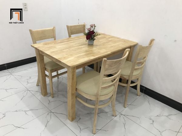 bộ bàn ghế ăn gỗ tự nhiên, bàn ăn 4 ghế gỗ cao su phòng bếp gia đình