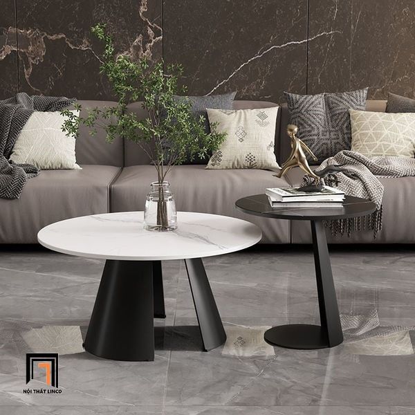 cặp bàn trà mặt đá khung chân xòe, cặp bàn sofa cho văn phòng làm việc