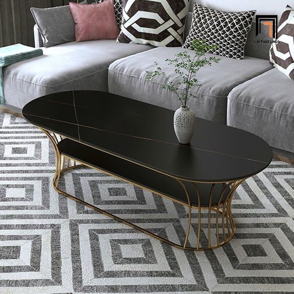 bàn sofa phòng khách oval mặt đá xám, bàn sofa 1m x 50 xinh xắn cho gia đình