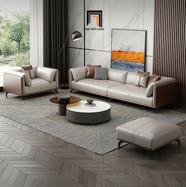 bộ ghế sofa phòng khách bọc da pu mềm, combo 2 ghế sofa gia đình sang trọng