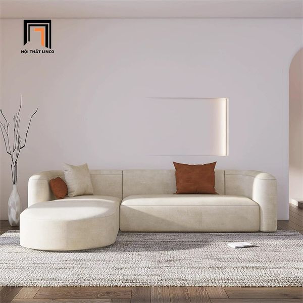 bộ ghế sofa góc L kiểu cong bọc da màu nâu, sofa góc 2m2 x 1m6 xinh xắn cho gia đình