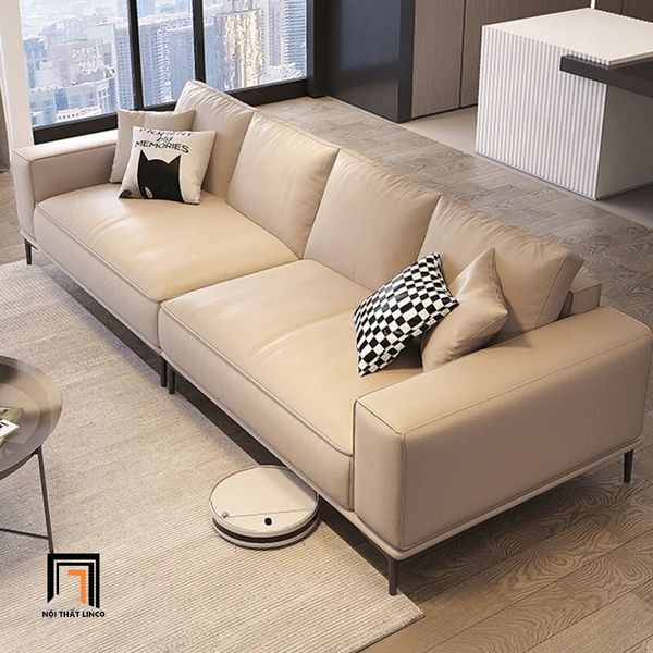 ghế sofa băng, sofa văng dài 2m4, sofa băng cho phòng khách sang trọng, ghế sofa băng da giả màu trắng kem