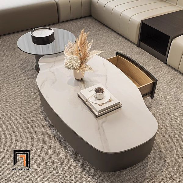 bàn sofa mặt đá kiểu cong xinh xắn, bàn trà phòng khách 1m2 x 60 sang trọng