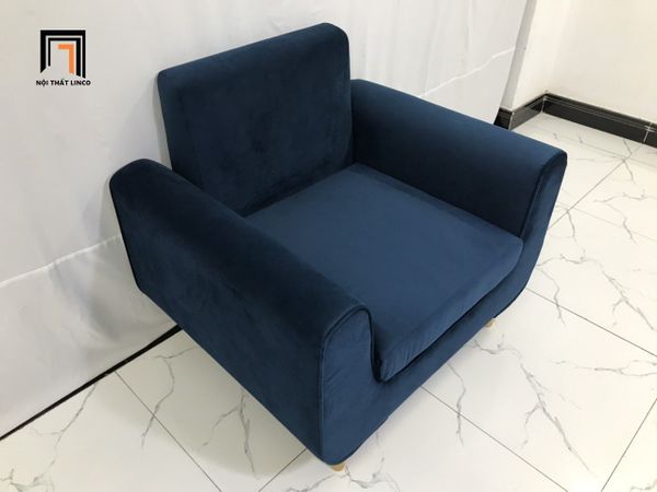 sofa đơn màu xanh đậm vải nhung, sofa đơn 1 người ngồi cho phòng khách gia đình