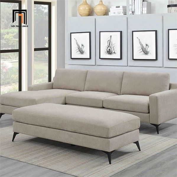 bộ ghế sofa góc L vải nỉ xám đậm, sofa góc 2m3 x 1m6 cho phòng khách chung cư