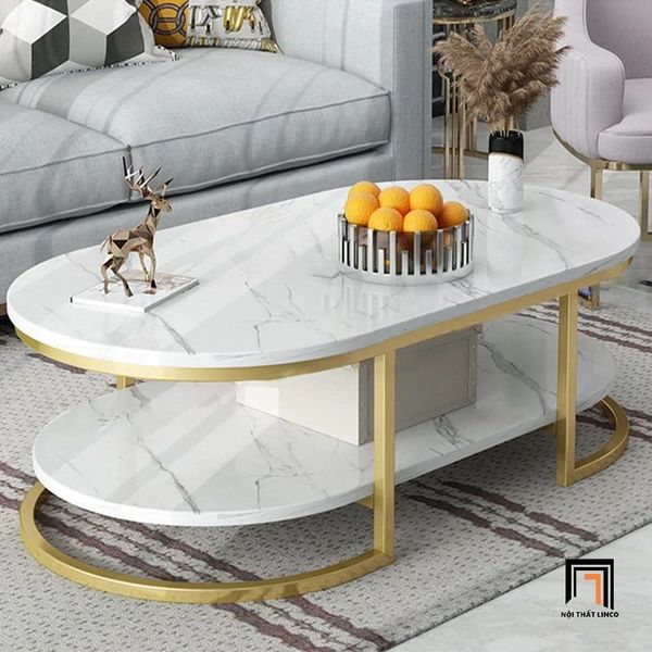 bàn sofa mặt đá oval 2 tầng 1m x 50, bàn trà phòng khách gia đình nhỏ