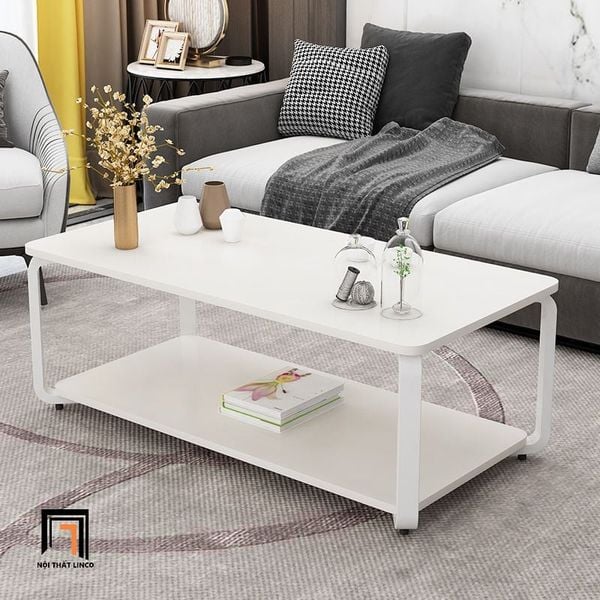 bàn trà chữ nhật mặt đá 2 tầng, bàn sofa 1m x 50 xinh xắn khung chân sắt uốn cong