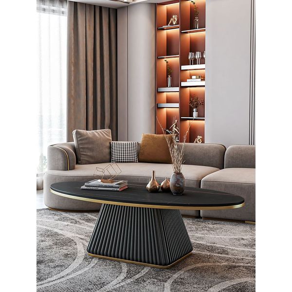 bàn sofa mặt đá oval khung chân đẹp cho sảnh chờ, bàn trà sang trọng