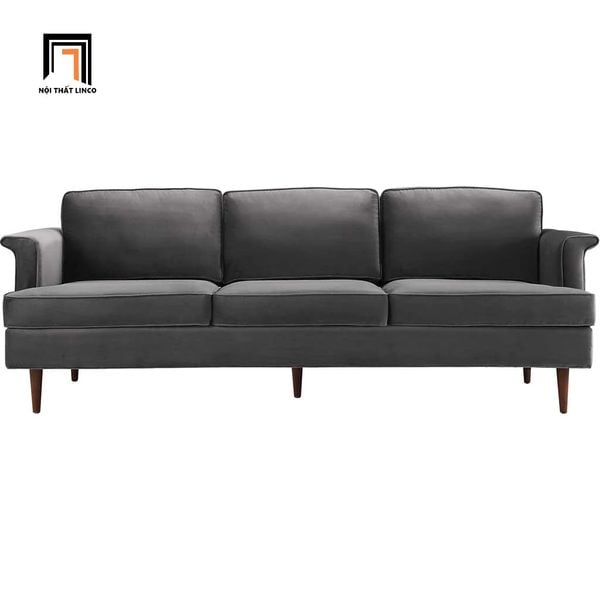 ghế sofa băng màu xám đen vải nhung, sofa băng 3 nệm ngồi cho căn hộ giá rẻ