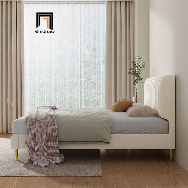giường ngủ, giường bọc da giả xám trắng, giường ngủ 1m6 x 2m, giường ngủ kiểu dáng sang trọng