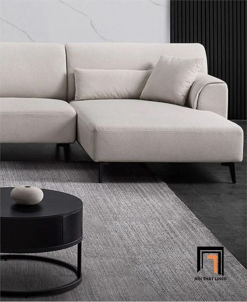 bộ ghế sofa góc L vải nỉ xám trắng, sofa góc 2m4 x 1m6 phòng khách căn hộ chung cư