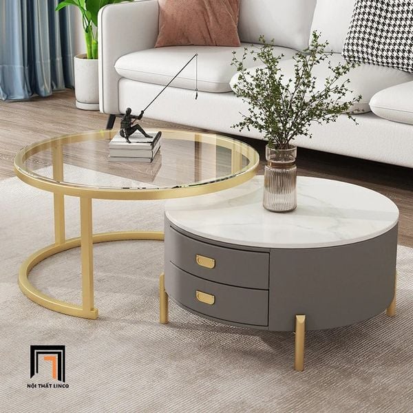 cặp bàn trà cho công sở tiếp khách, cặp bàn sofa đôi hình tròn xinh xắn