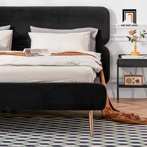 giường ngủ kiểu dáng basic màu đen vải nỉ, giường ngủ 1m6 x 2m giá rẻ sang trọng