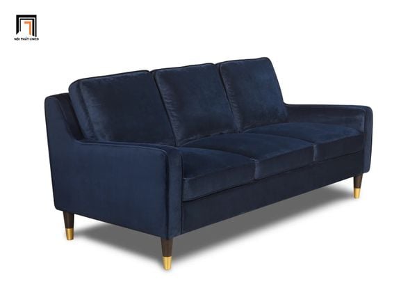 sofa băng màu xanh đậm vải nhung, ghế sofa băng 3 nệm ngồi kiểu dáng Âu Mỹ