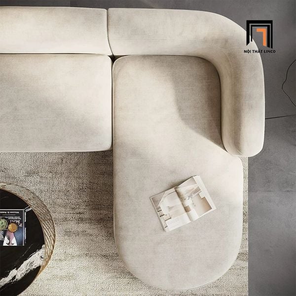bộ ghế sofa góc L kiểu cong bọc da màu nâu, sofa góc 2m2 x 1m6 xinh xắn cho gia đình