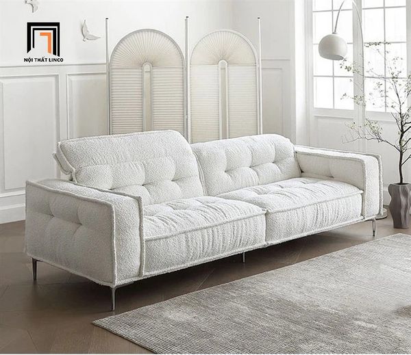 sofa, ghế sofa, sofa băng vải lông cừu, ghế sofa màu trắng kem, sofa băng 2m1, sofa phòng khách trẻ trung