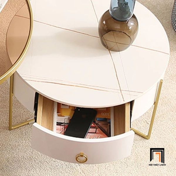 cặp bàn sofa phòng khách chung cư đẹp, cặp 2 bàn tròn hộc kéo xinh xắn