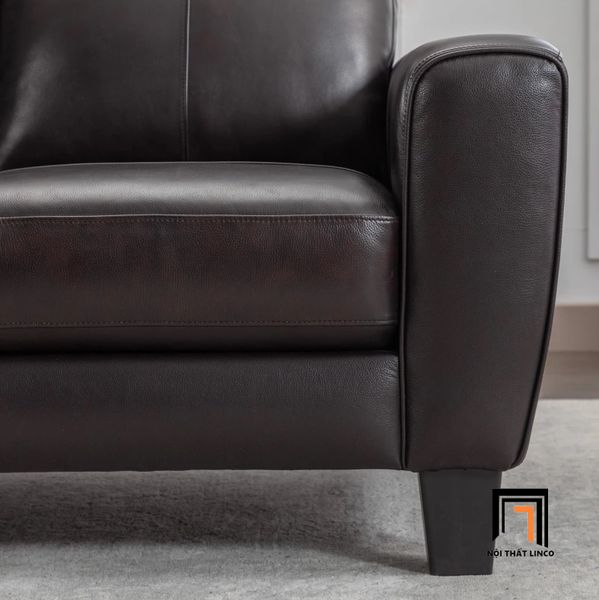 bộ 2 ghế sofa gia đình cao cấp, set ghế sofa màu nâu đen bọc da công nghiệp