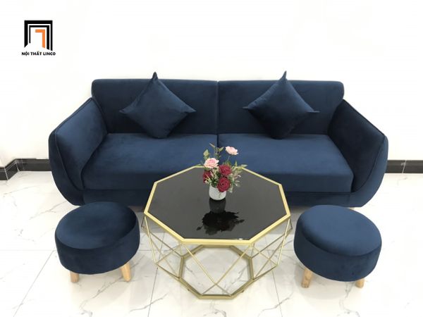 bộ ghế sofa băng phòng khách màu xanh đậm vải nhung, bộ ghế sofa nhỏ gọn 1m9 giá rẻ